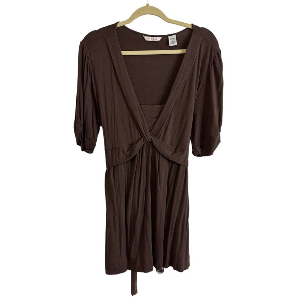Bill Blass Y2K Brown Short Sleeve V-Neck Miini Dress Tunic